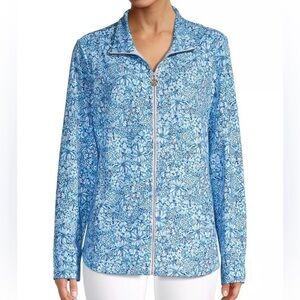 Lilly Pulitzer Leona UPF 50+ Zip Front Terry Jacket Cumulus Blue NWOT XL